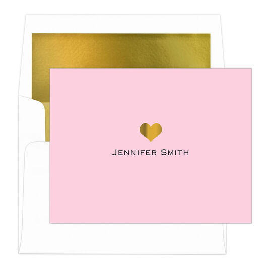 Sweet Heart Foil Stamped Folded Note Cards with Lined Envelopes